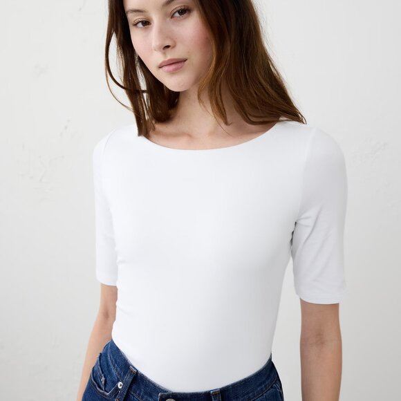 Banana Republic Soft Stretch Elbow Sleeve Top White size Medium - Picture 12 of 12